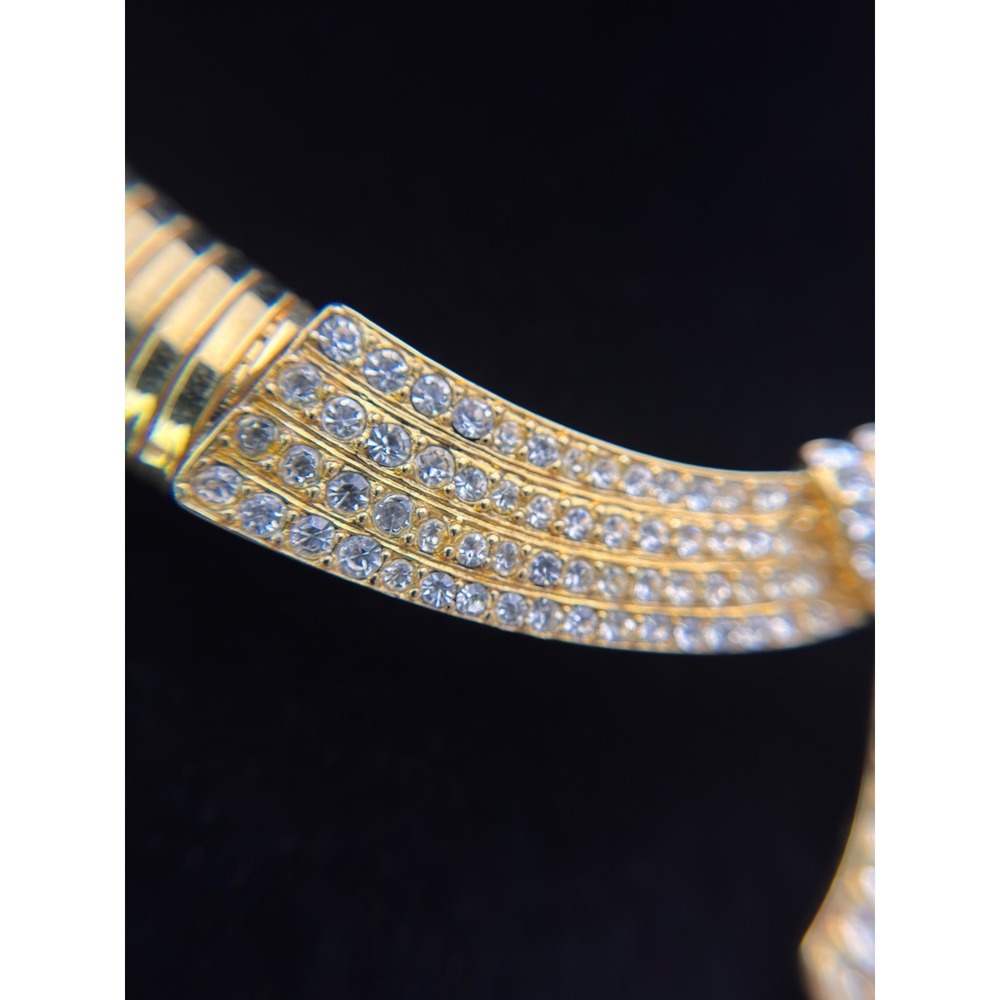 Monet Vintage Gold Tone Omega Pave Rhinestone Bow Collar 80s Statement Necklace - Picture 6 of 13